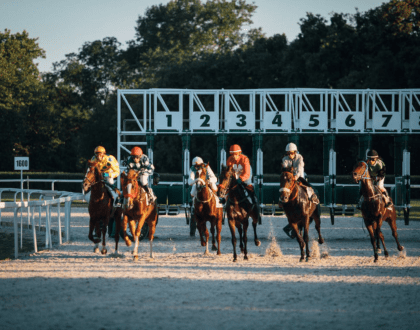 Horse racers in the middle of a race